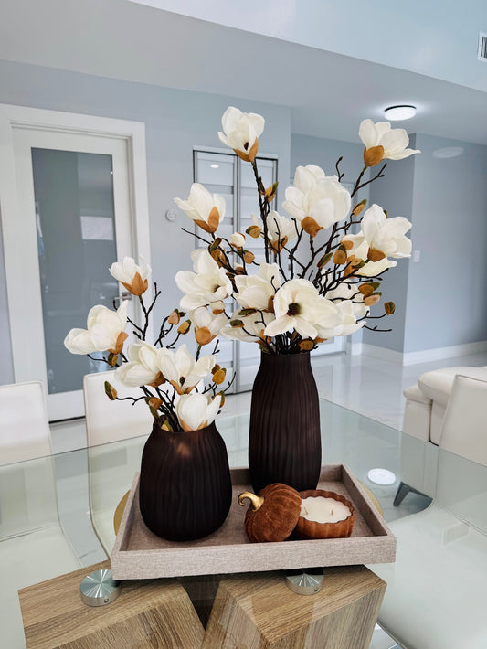 SET OF MAGNOLIAS IN MODERN VASES