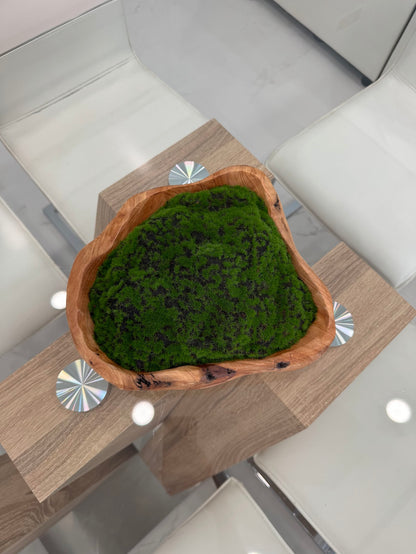 DECORATIVE MOSS ARRANGEMENT IN NATURAL WOOD BOWL