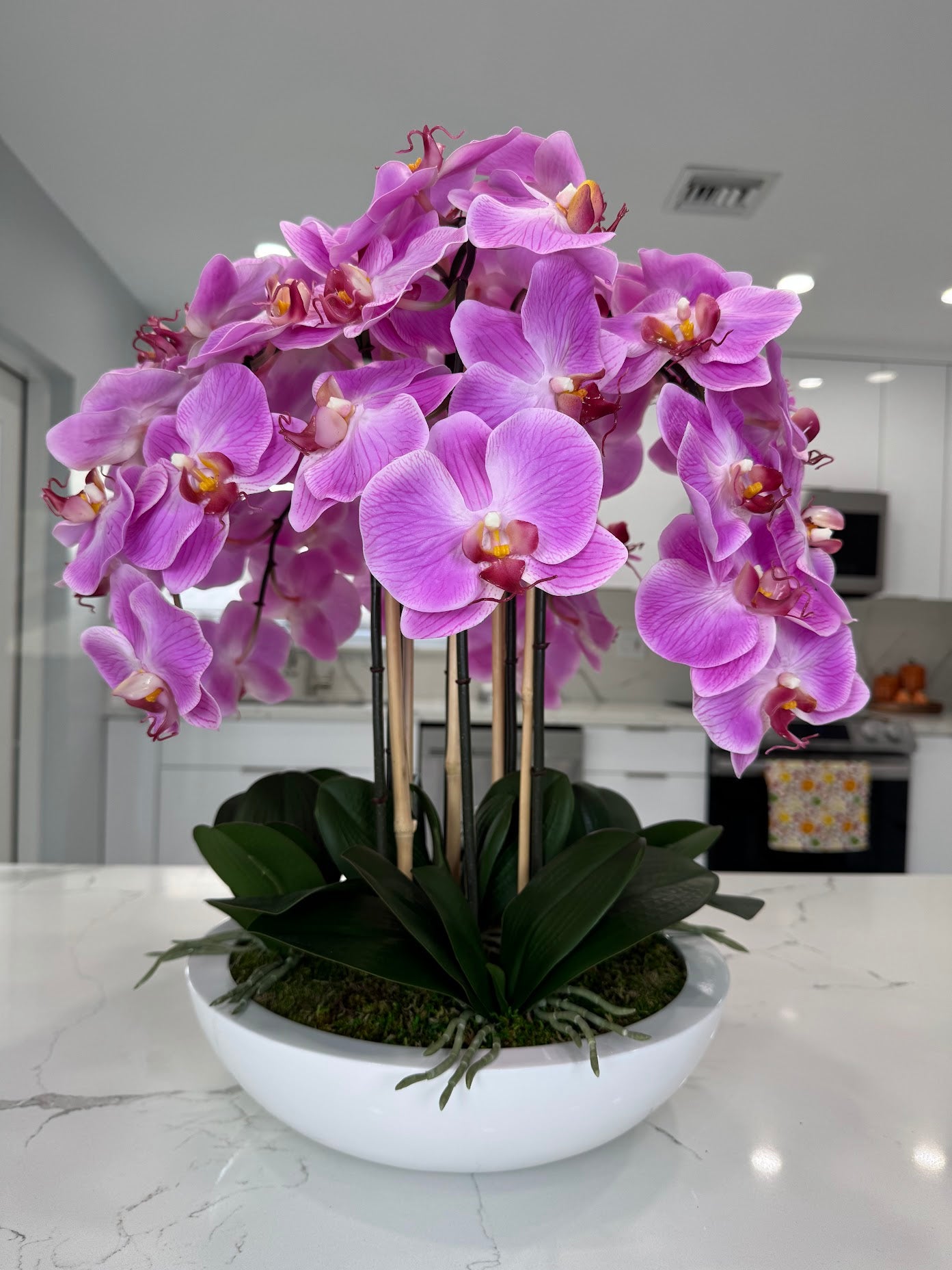 PINK ORCHIDS IN WHITE VASE