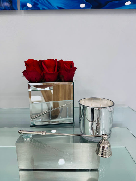 REAL TOUCH RED ROSE IN MIRROR VASE