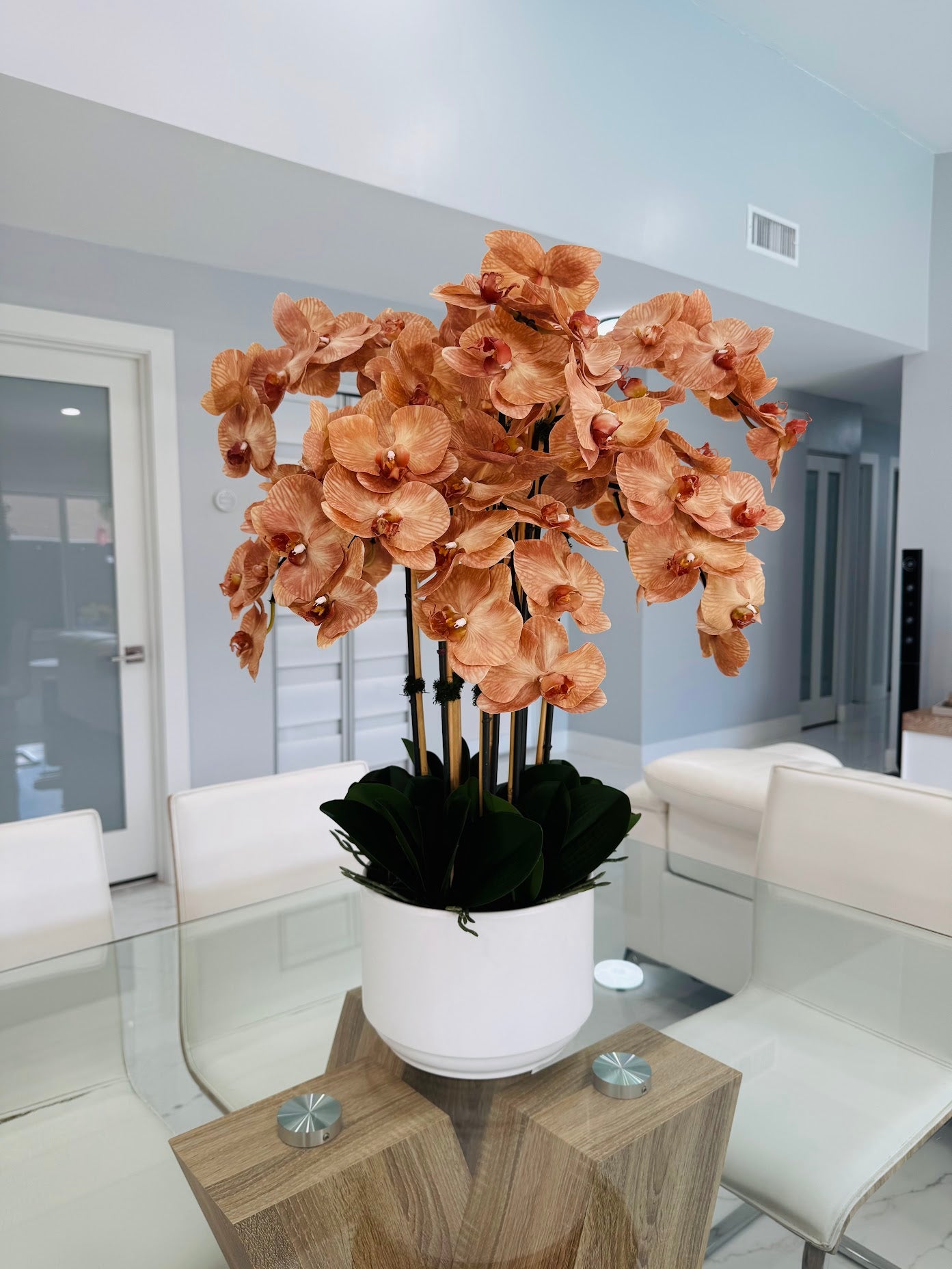 ARTIFICIAL PHALAENOPSIS ORCHID ARRANGEMENT IN WHITE POT