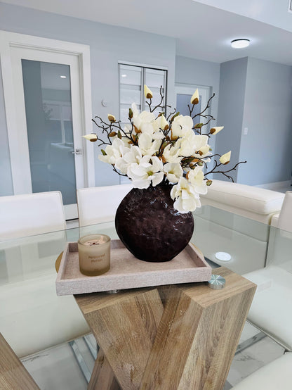 ELEGANT CREAM MAGNOLIA IN TEXTURED VASE