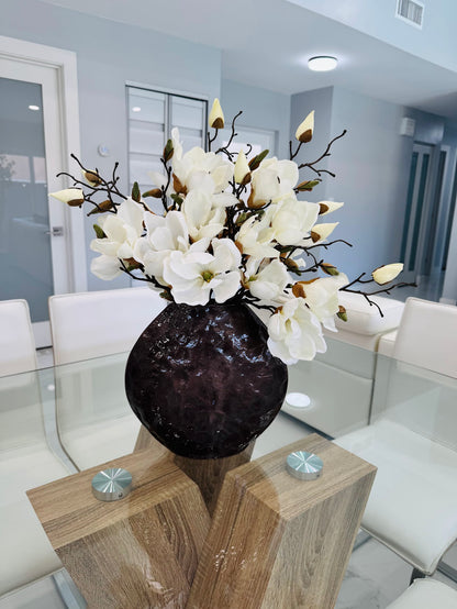 ELEGANT CREAM MAGNOLIA IN TEXTURED VASE