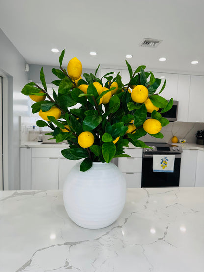 LEMON BRANCH ARRANGEMENT IN TEXTURED WHITE VASE