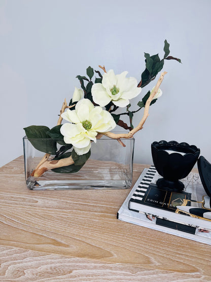MAGNOLIA WITH BRANCH IN RECTANGULAR VASE