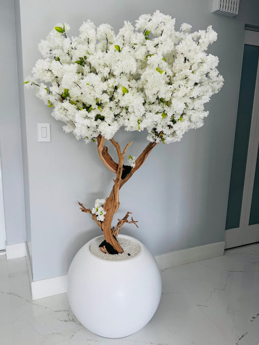 CHERRY BLOSSOM TREE IN MATTE WITHE GLOBE BASE