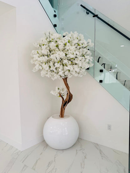 CHERRY BLOSSOM TREE IN GLOSSY WHITE GLOBE BASE
