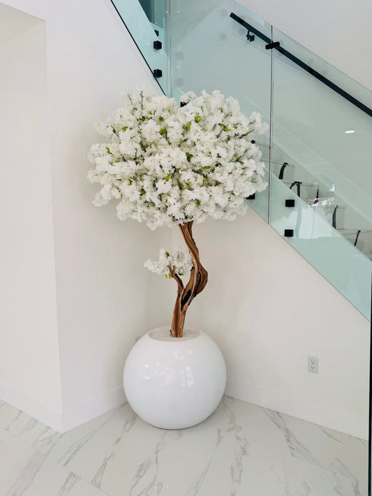 CHERRY BLOSSOM TREE IN GLOSSY WHITE GLOBE BASE