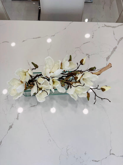 MAGNOLIA WITH WOOD IN RECTANGULAR VASE