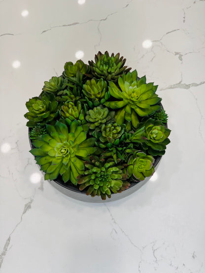 ARTIFICIAL SUCCULENT IN BLACK BOWL VASE