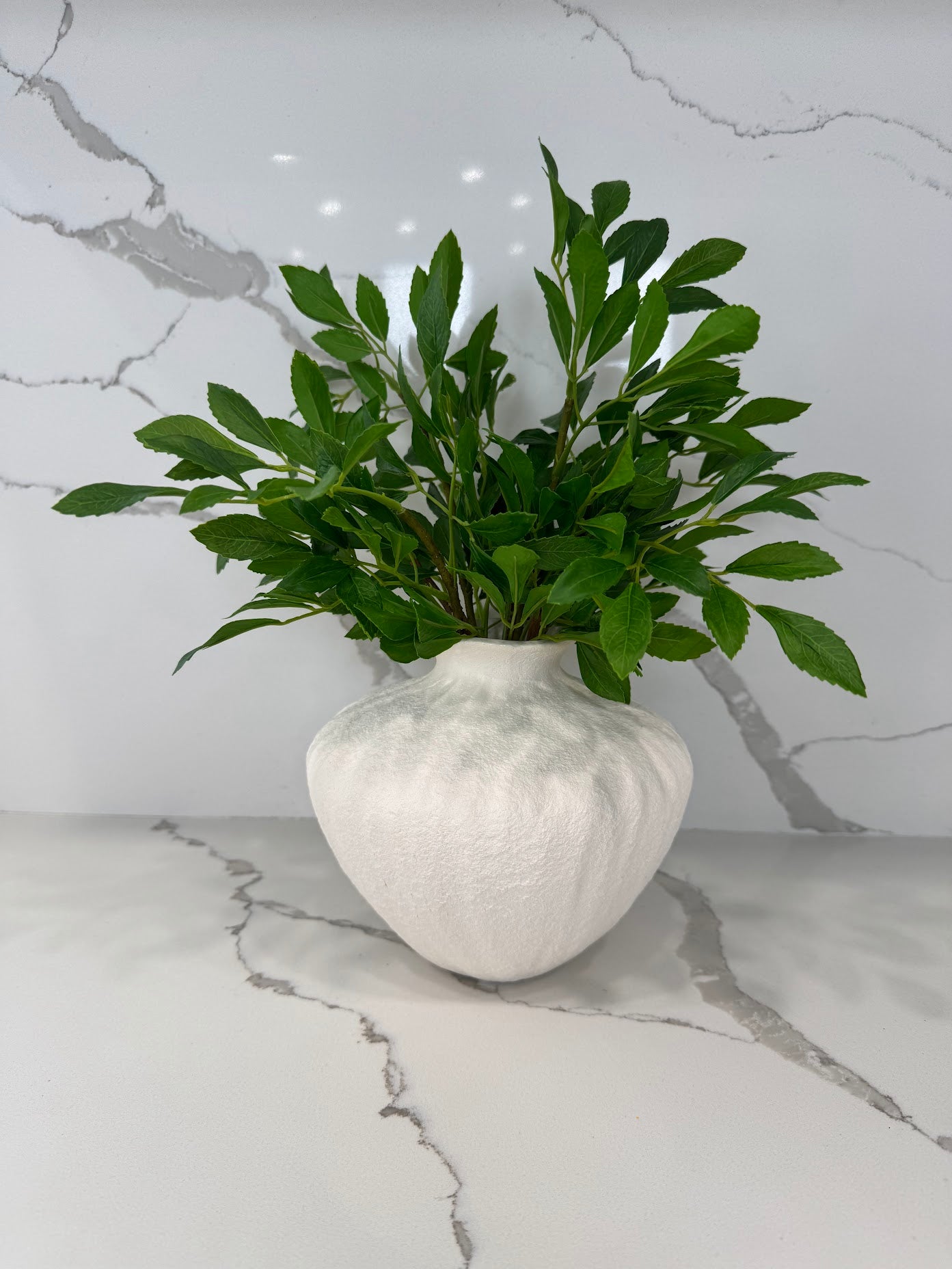 ARTIFICIAL GREENERY ARRANGEMENT IN TEXTURED CERAMIC VASE
