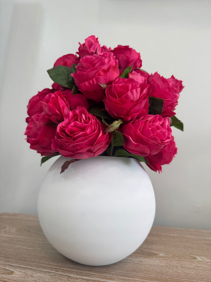 LUXURY FUCHSIA ROSE ARRANGEMENT IN WHITE VASE