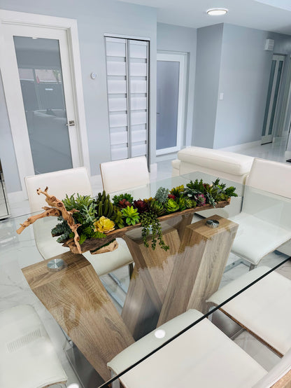 SUCCULENT ARRANGEMENT IN NATURAL WOOD BASE