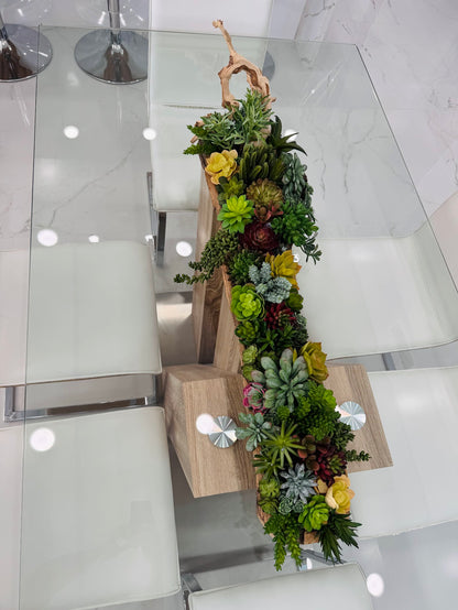 SUCCULENT ARRANGEMENT IN NATURAL WOOD BASE