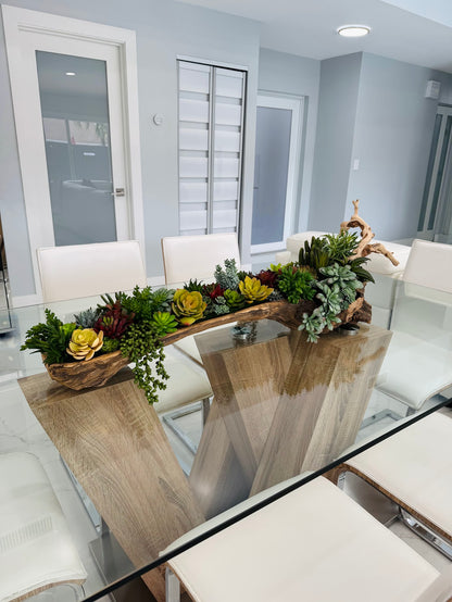 SUCCULENT ARRANGEMENT IN NATURAL WOOD BASE