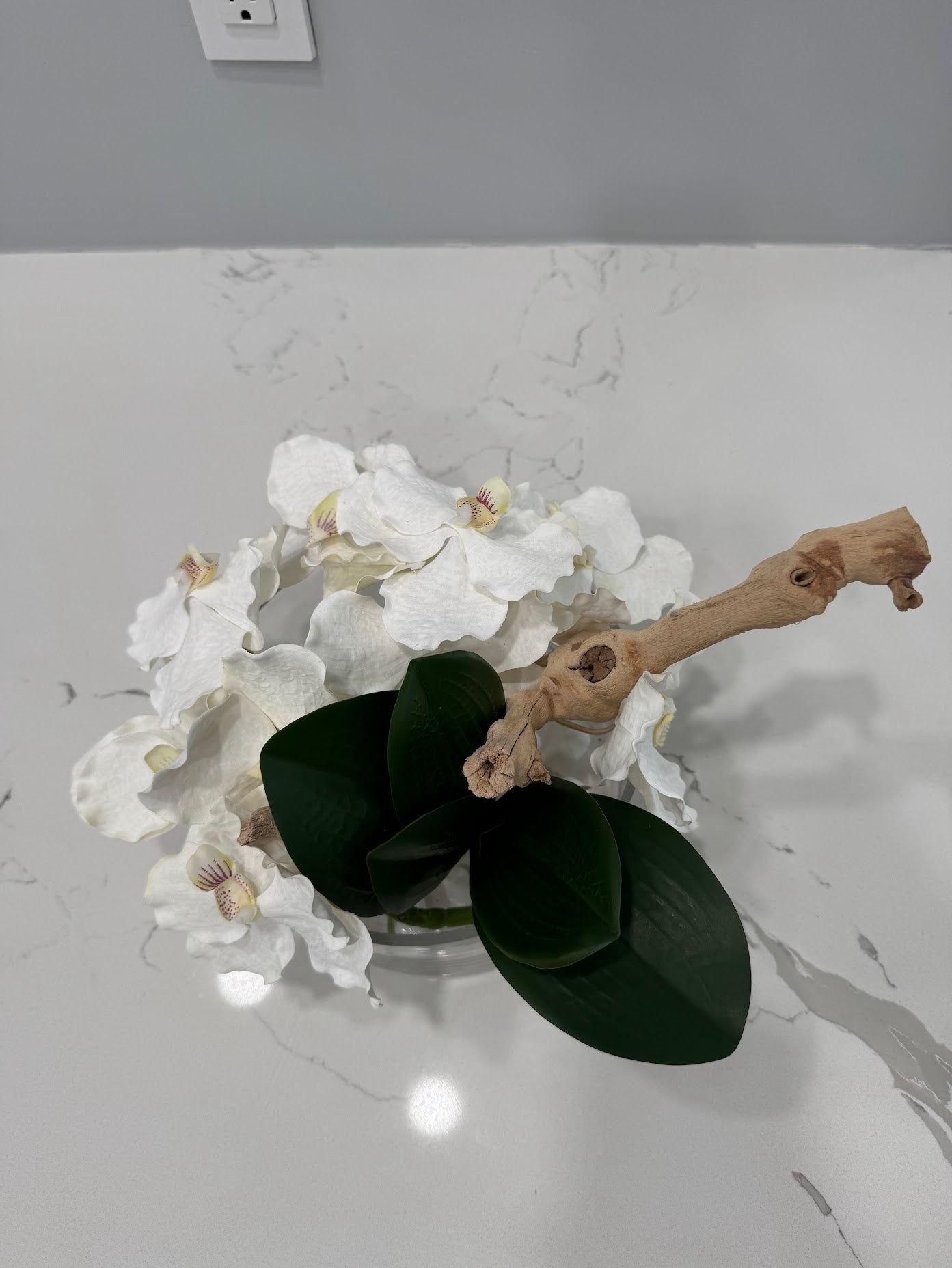 BOWL WITH VANDA ORCHIDS AND WOOD