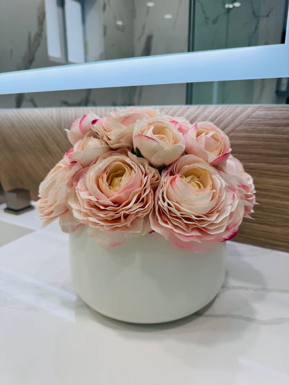BLUSH GARDEN RANUNCULUS IN WHITE VASE