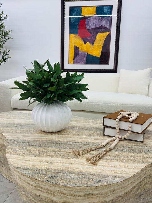 EUCALYPTUS LEAF IN WHITE CERAMIC VASE