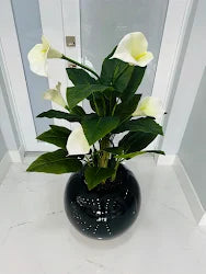 CALLA TREE IN GLOSSY BLACK GLOBE VASE
