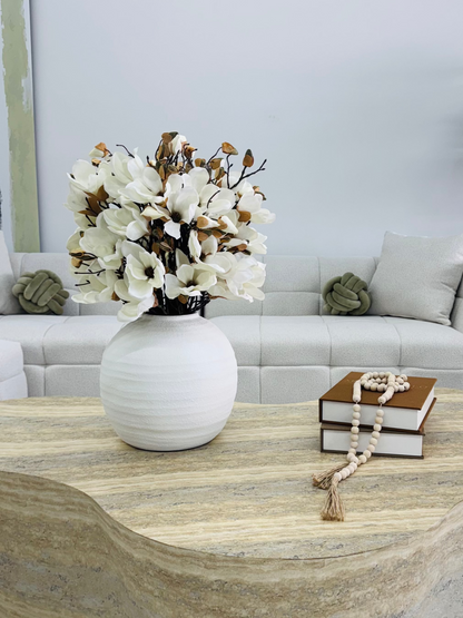 WHITE KONOS VASE WITH MAGNOLIAS