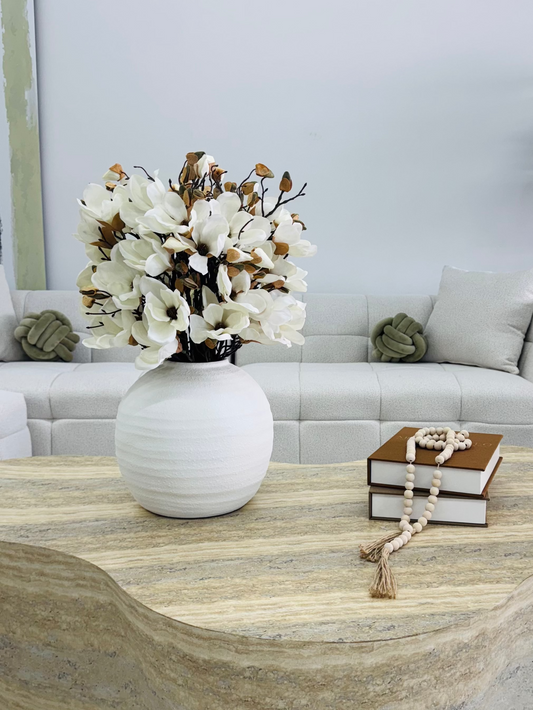 WHITE KONOS VASE WITH MAGNOLIAS