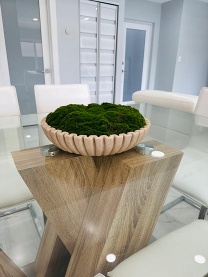 LUXURY ARTIFICIAL MOSS BOWL CENTERPIECE IN TEXTURED BEIGE BOWL