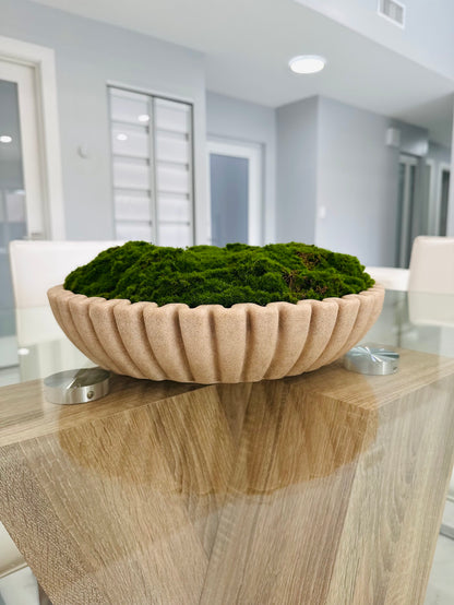 LUXURY ARTIFICIAL MOSS BOWL CENTERPIECE IN TEXTURED BEIGE BOWL