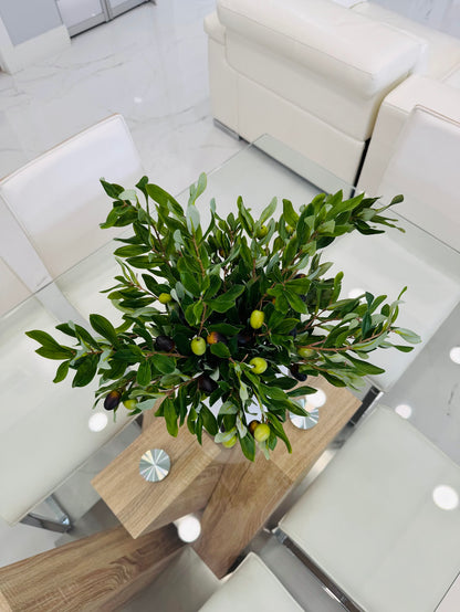 ARTIFICIAL OLIVE BRANCH ARRANGEMENT IN TEXTURED WHITE VASE