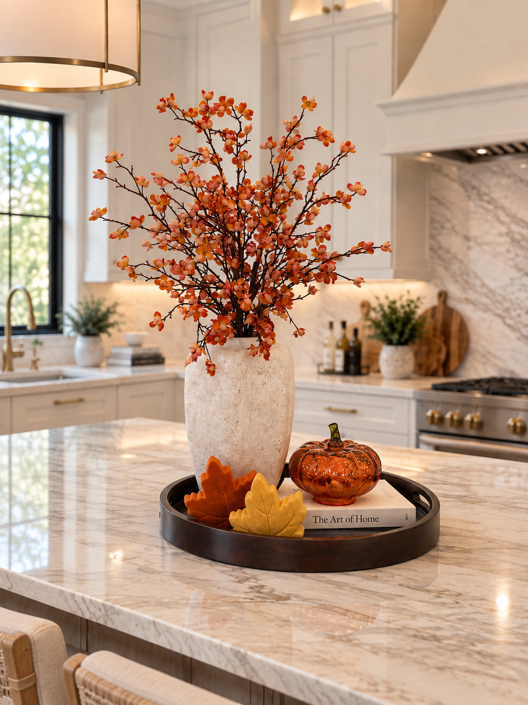 AUTUMN BLOSSOM DECOR SET WITH FLORAL ARRANGEMENT & LAMP
