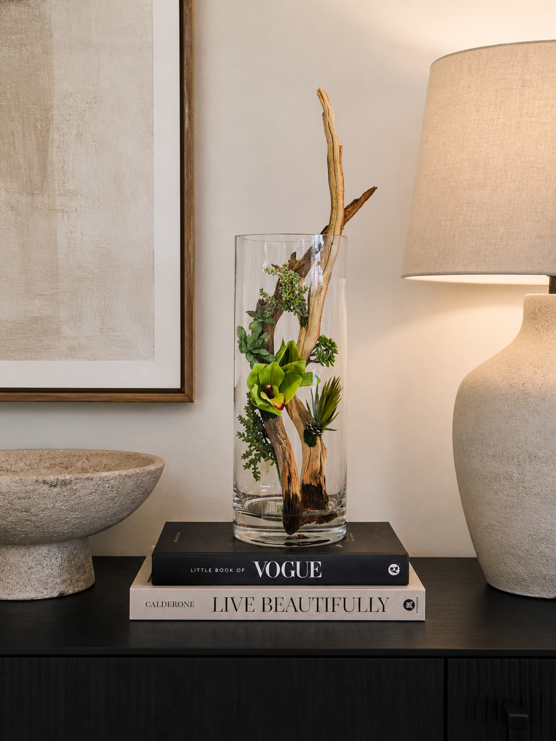 WOOD & SUCCULENT DECORATIVE CYLINDER
