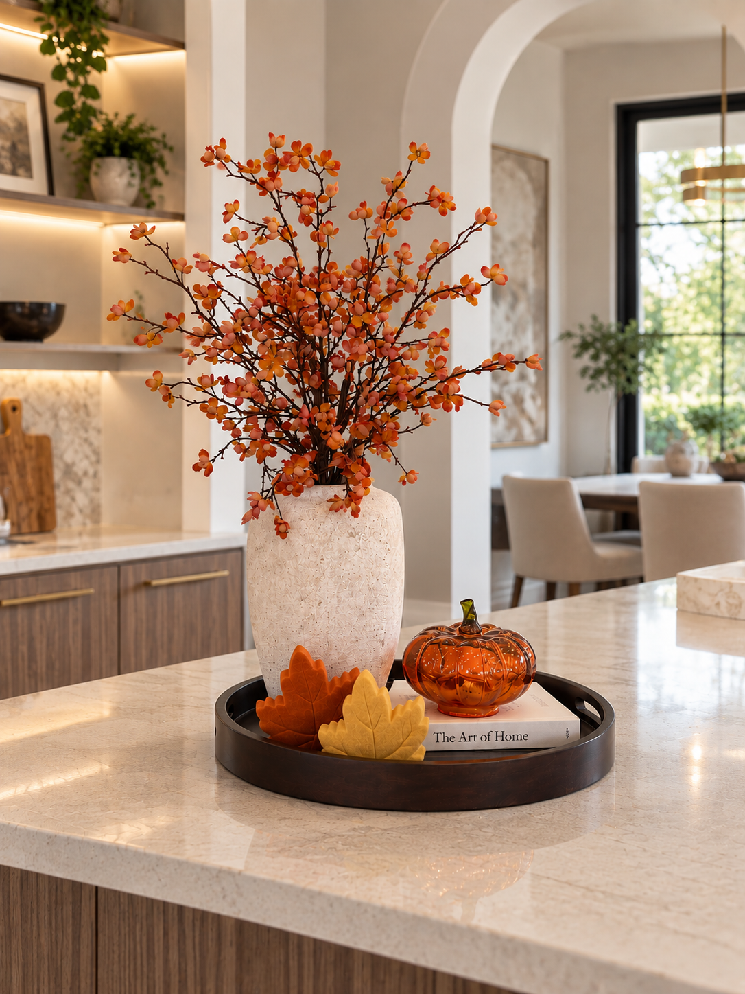 AUTUMN BLOSSOM DECOR SET WITH FLORAL ARRANGEMENT & LAMP