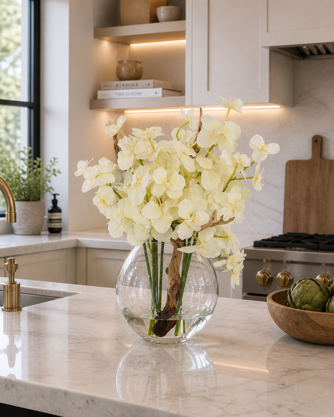 ORCHIDS IN MOON VASE