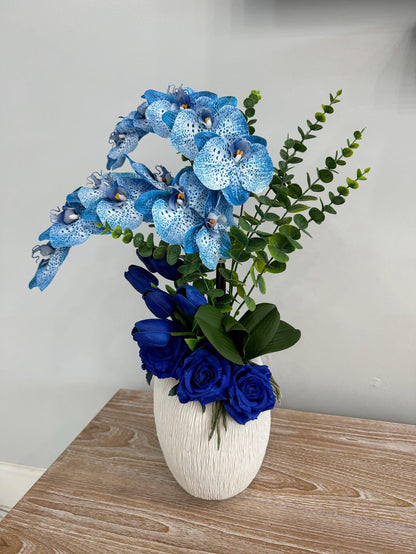 ORCHID, TULIP & ROSE FLORAL CENTERPIECE