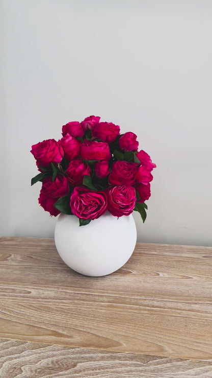 LUXURY FUCHSIA ROSE ARRANGEMENT IN WHITE VASE