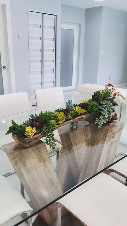 SUCCULENT ARRANGEMENT IN NATURAL WOOD BASE