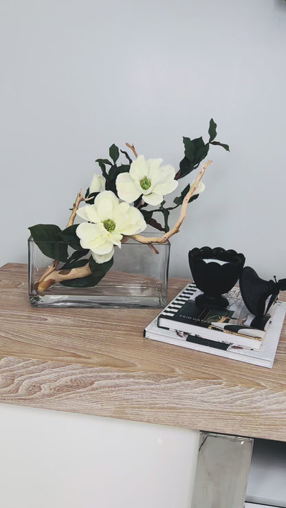 MAGNOLIA WITH BRANCH IN RECTANGULAR VASE