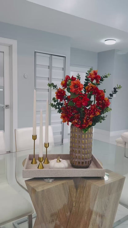 SET AUTUMN FLORAL ARRANGEMENT IN DECORATIVE GOLD CERAMIC VASE