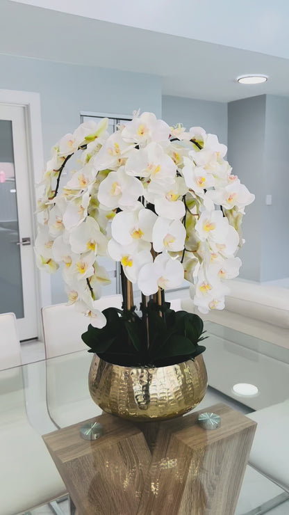 ARTIFICIAL PHALAENOPSIS ORCHID ARRANGEMENT IN GOLD VASE