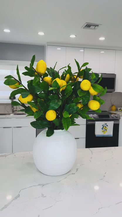 LEMON BRANCH ARRANGEMENT IN TEXTURED WHITE VASE