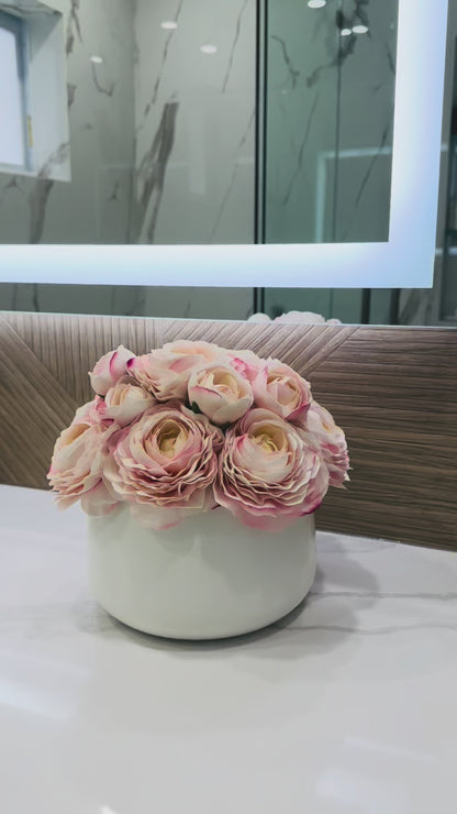 BLUSH GARDEN RANUNCULUS IN WHITE VASE