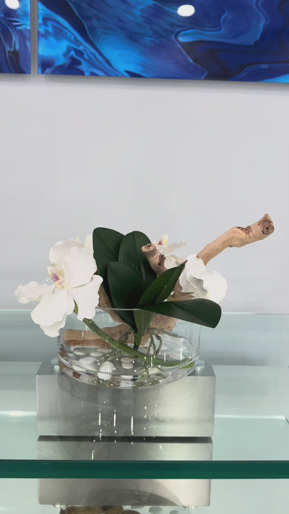 BOWL WITH VANDA ORCHIDS AND WOOD
