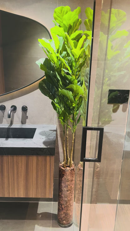 FIDDLE LEAF WITH WOOD IN GLASS CYLINDER