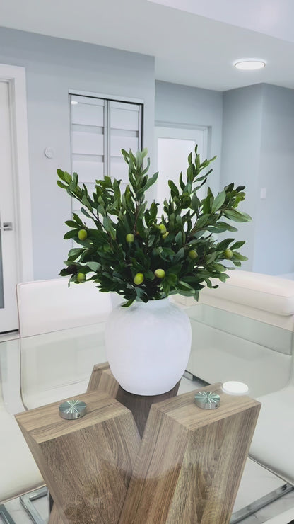 ARTIFICIAL OLIVE BRANCH ARRANGEMENT IN TEXTURED WHITE VASE