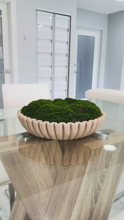 LUXURY ARTIFICIAL MOSS BOWL CENTERPIECE IN TEXTURED BEIGE BOWL